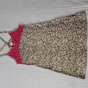 Patagonia Girls  Green & Pink Floral Organic Cotton Blend Sun Dress Size L (12)